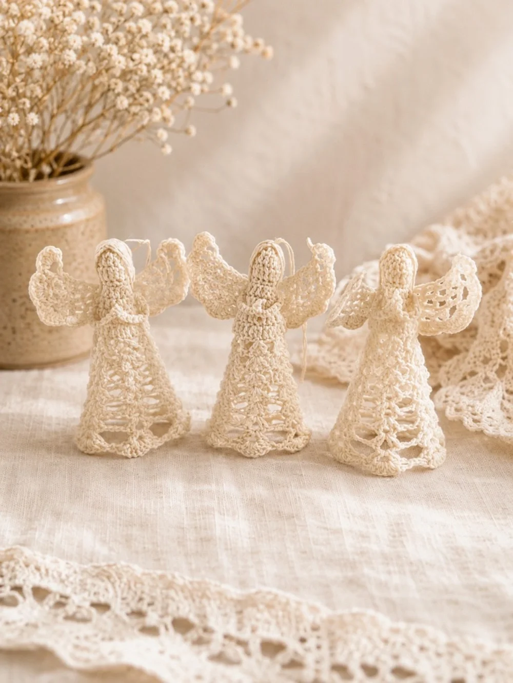 Vntg 60s Handmade Angel Christmas Ornaments Original Handwritten “Love Mom” Note